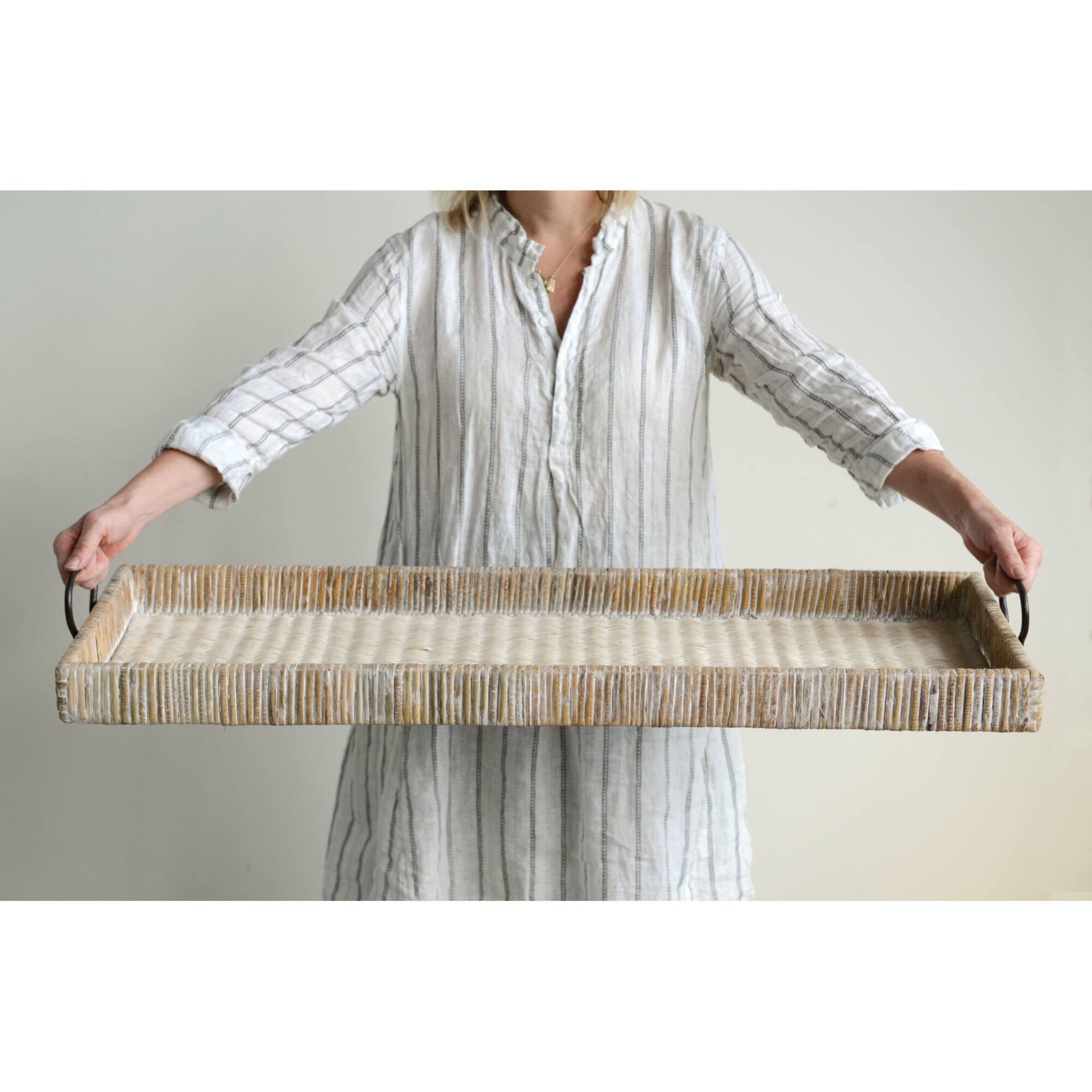 Hello Honey® 3ft. Decorative Rattan Tray with Metal Handles
